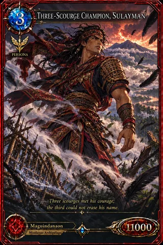 Three-Scourge Champion, Sulayman - a card from the Mindanao set of Codex Legends.